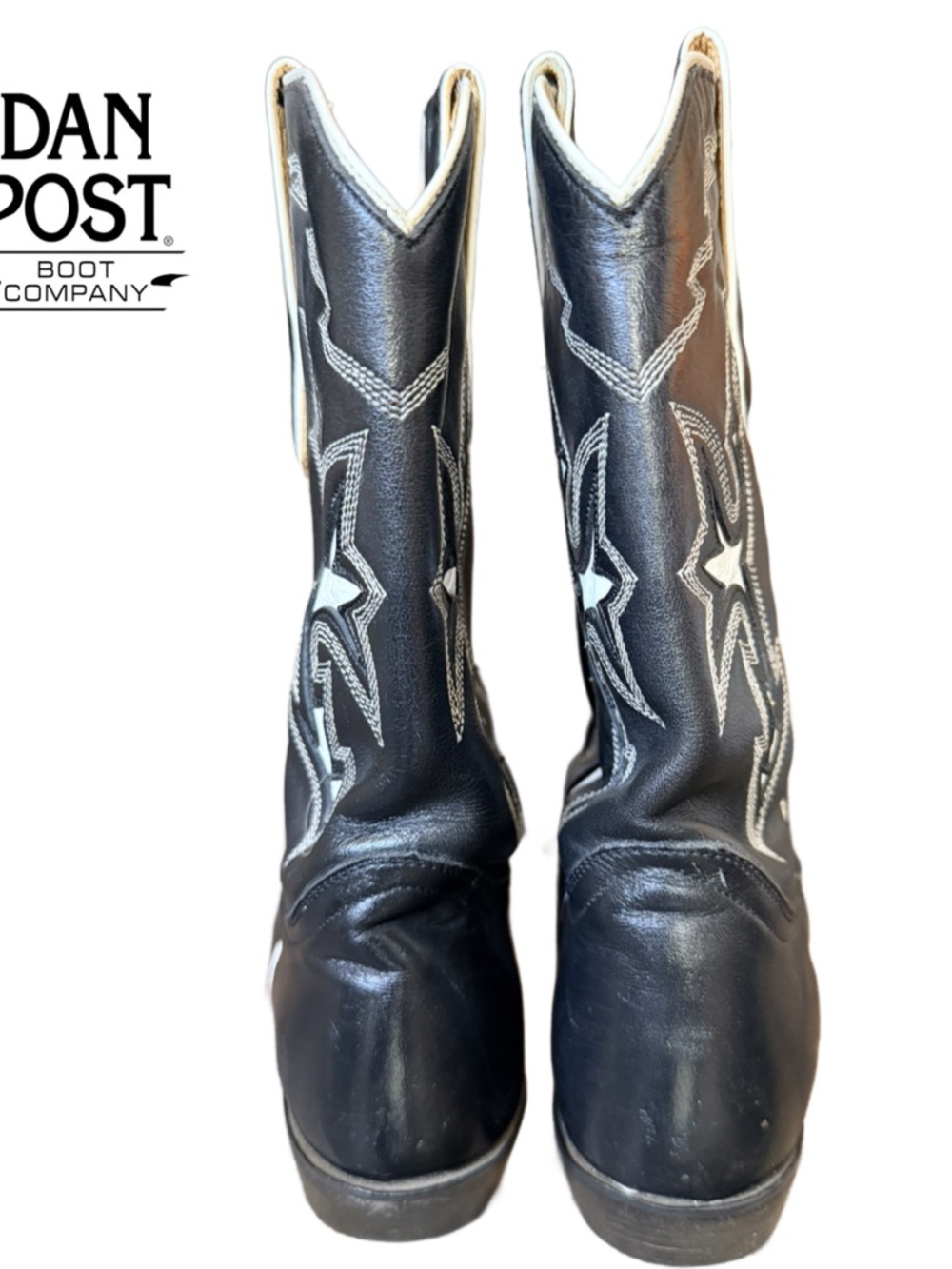 Dan Post Black Leather Western Boots with White Stitching - Picture 4 of 11